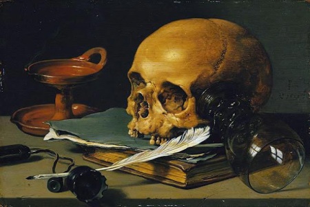 Pieter Claeszoon, Natura morta con teschio e penna da scrittura